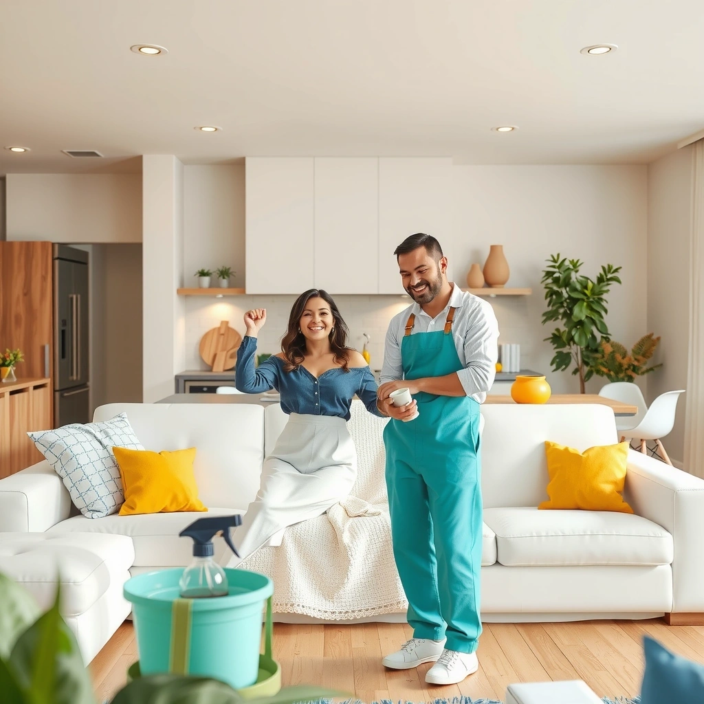 Happy family in their clean, well-organized home